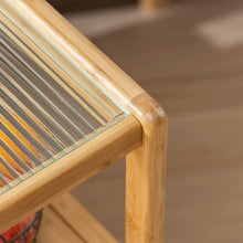 Load image into Gallery viewer, Modern Bamboo Side Table with Glass Top & Storage