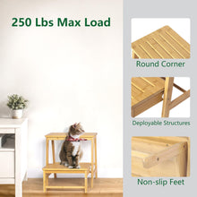 Load image into Gallery viewer, Bamboo Folding 2-Step Ladder Stool