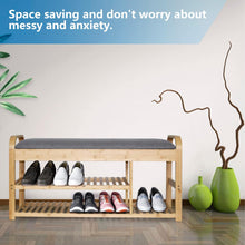 Load image into Gallery viewer, Bamboo Modern Storage and Shoe Rack Bench
