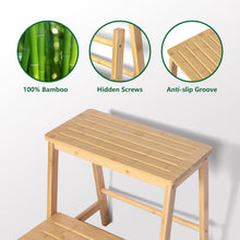 Load image into Gallery viewer, Bamboo Folding 2-Step Ladder Stool