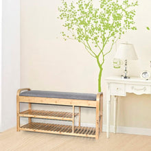 Load image into Gallery viewer, Bamboo Modern Storage and Shoe Rack Bench