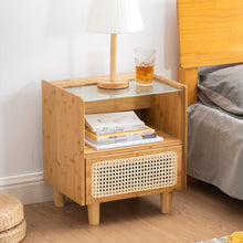Load image into Gallery viewer, Bamboo Nightstand with Rattan Storage Drawer