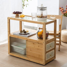 Load image into Gallery viewer, Modern Bamboo Side Table with Glass Top & Storage