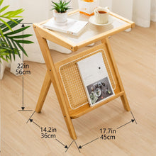 Load image into Gallery viewer, Stylish Bamboo Rattan End Table with Glass Top
