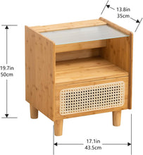 Load image into Gallery viewer, Bamboo Nightstand with Rattan Storage Drawer