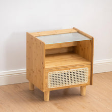 Load image into Gallery viewer, Bamboo Nightstand with Rattan Storage Drawer