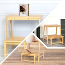 Load image into Gallery viewer, Bamboo Folding 2-Step Ladder Stool