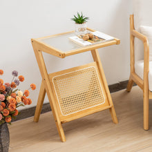 Load image into Gallery viewer, Stylish Bamboo Rattan End Table with Glass Top