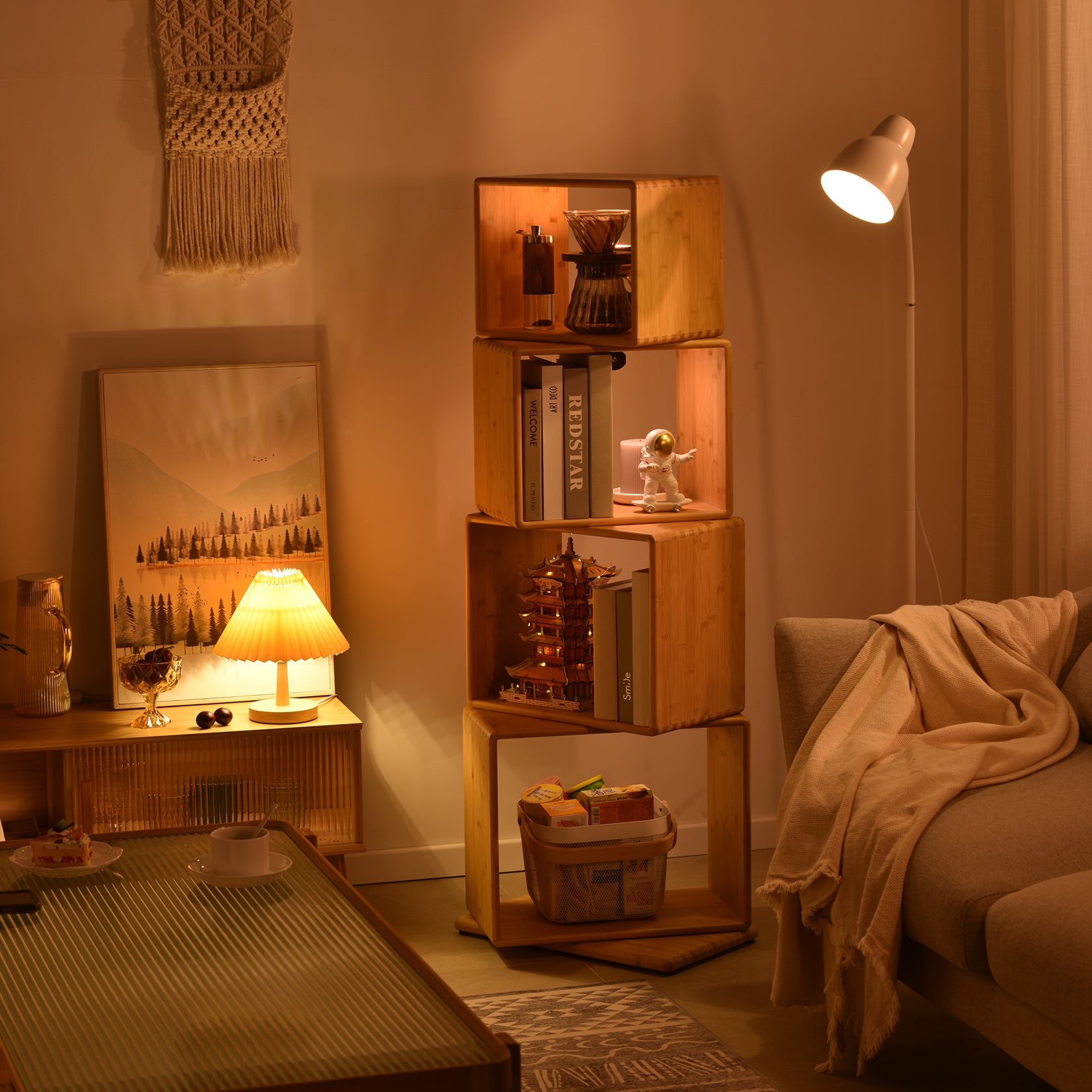 Modern Rotating Bamboo Bookcase