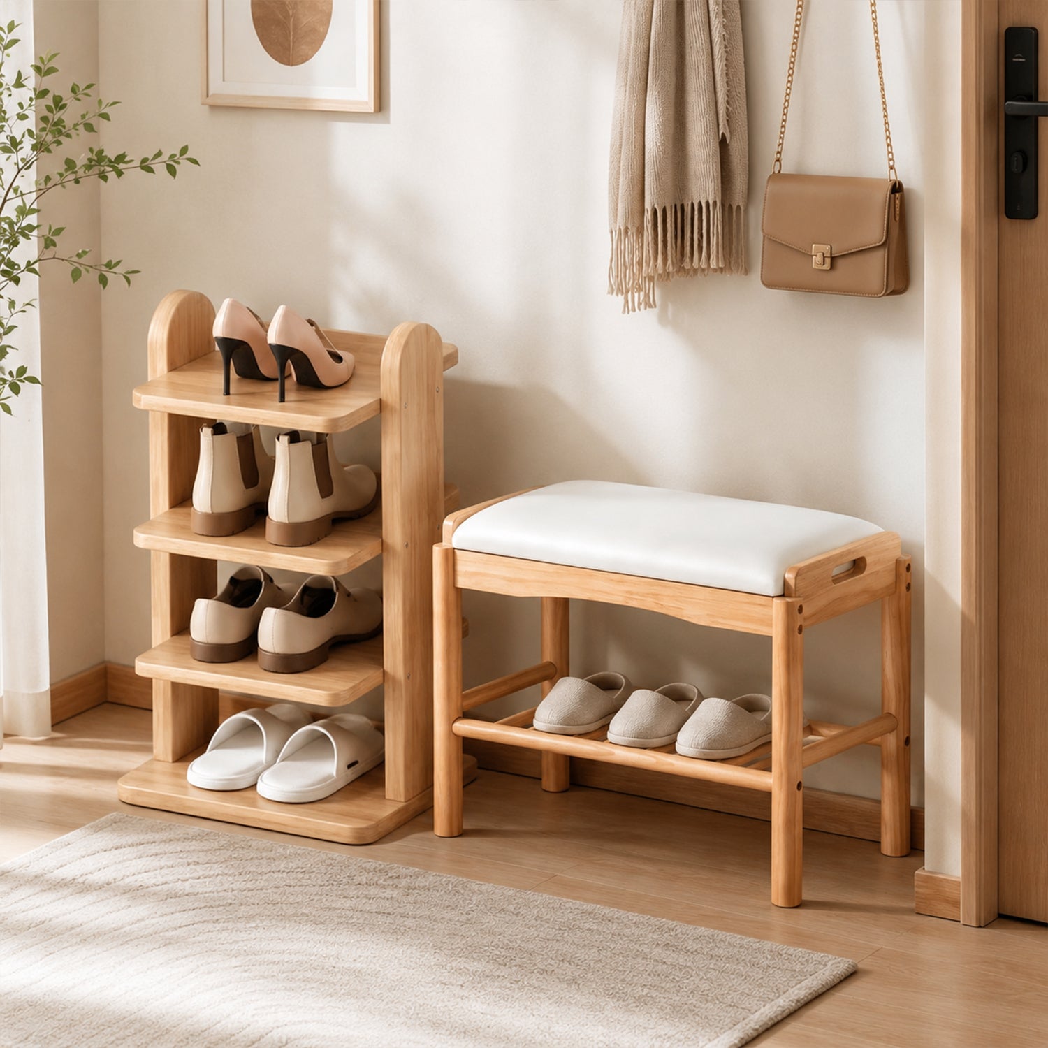 Nordic Natural Wood Foot Stool, 60cm & 80cm Sizes, Minimalist Ottoman for Small Spaces