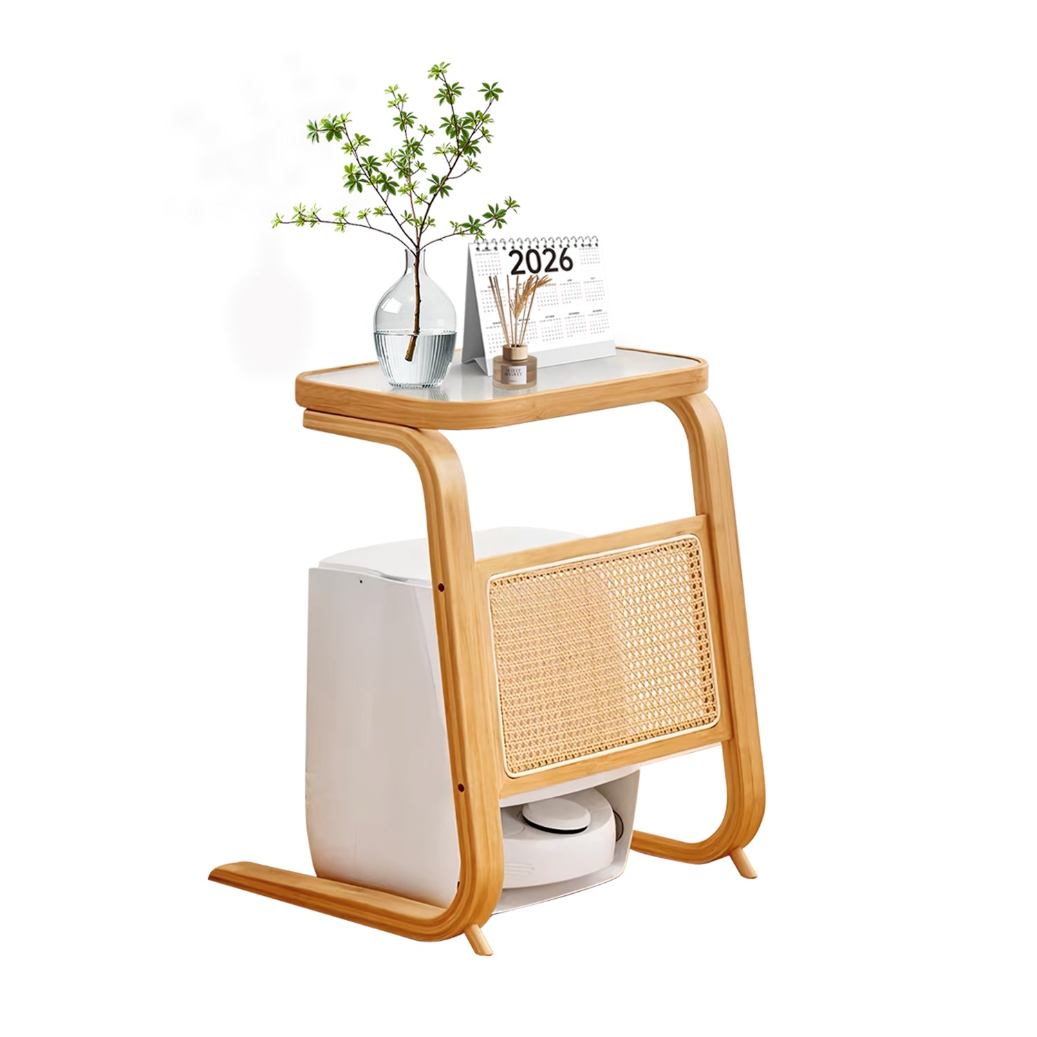 Nordic C-Shaped Wood Side Table for Robot Vacuum