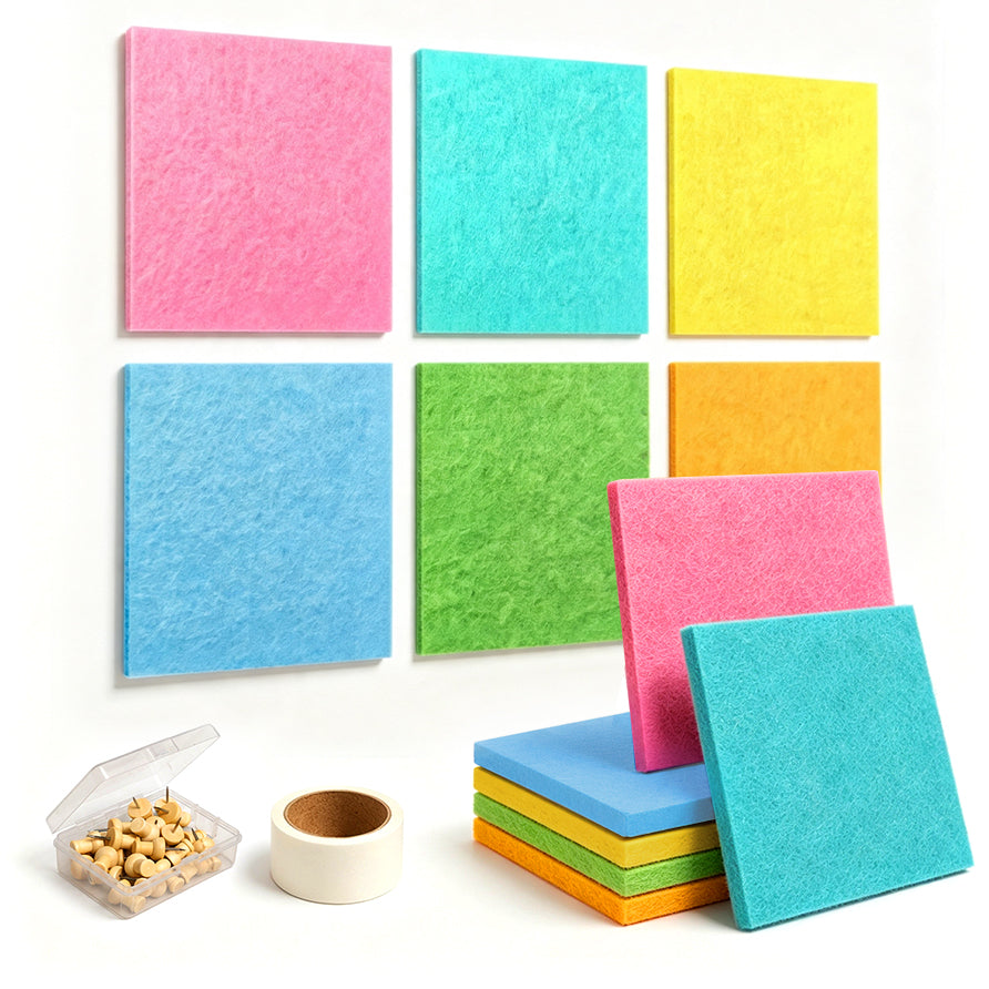 Felt Bulletin Board Tiles, Dopamine Burst Bright Energetic Self‑Adhesive Wall Pin Board, 6‑Pack /12‑Pack Options for Dorm Bedroom Decor