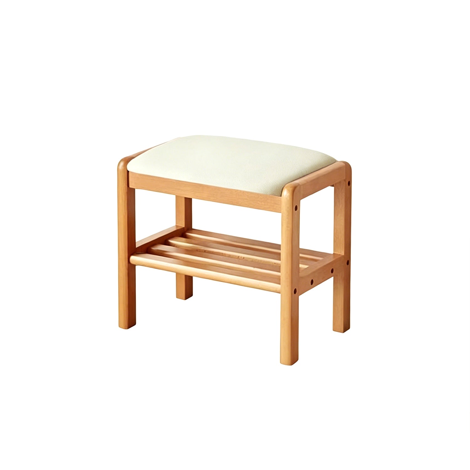 Cream Gray Cushion Solid Wood Shoe Bench