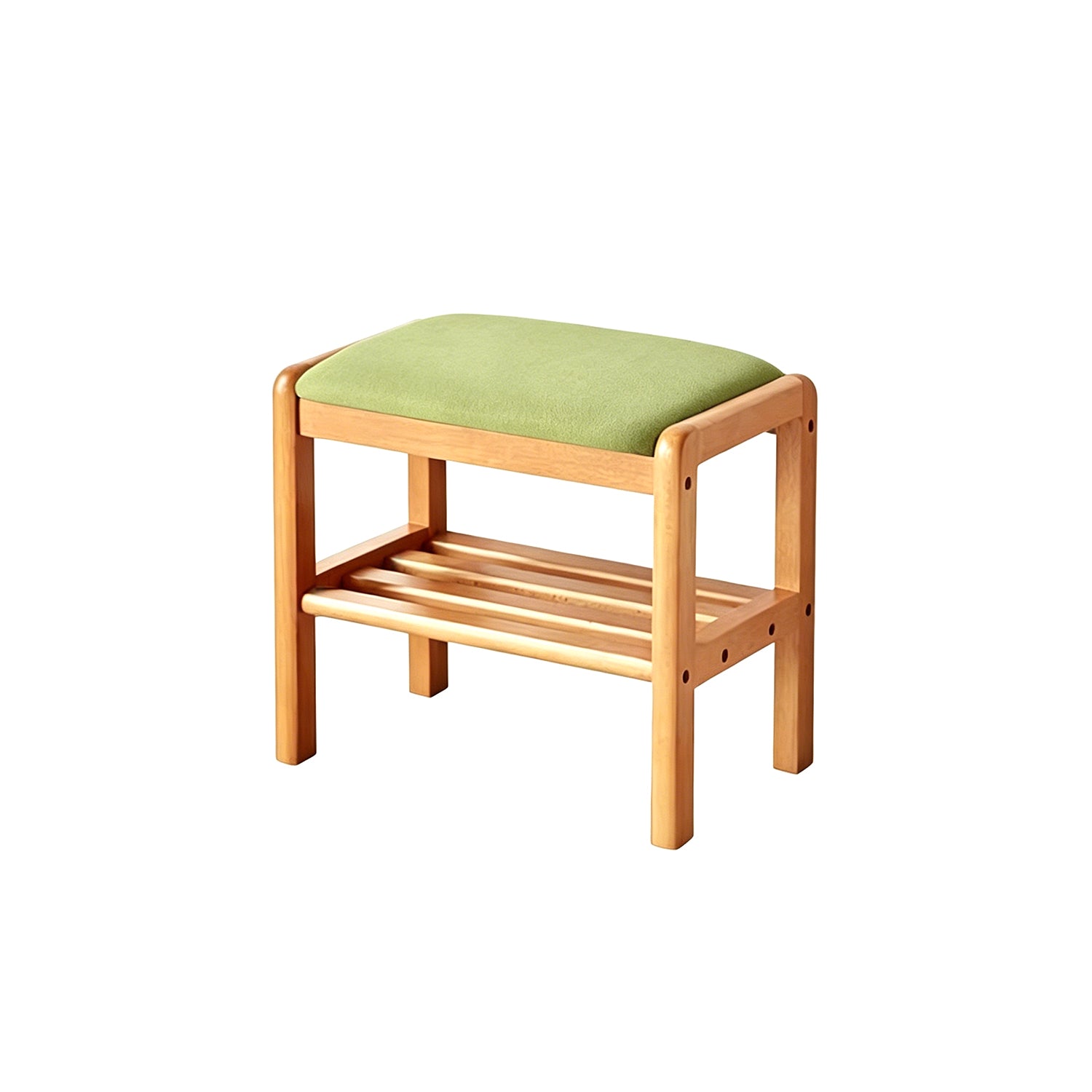 Matcha Green Cushion Solid Wood Shoe Bench