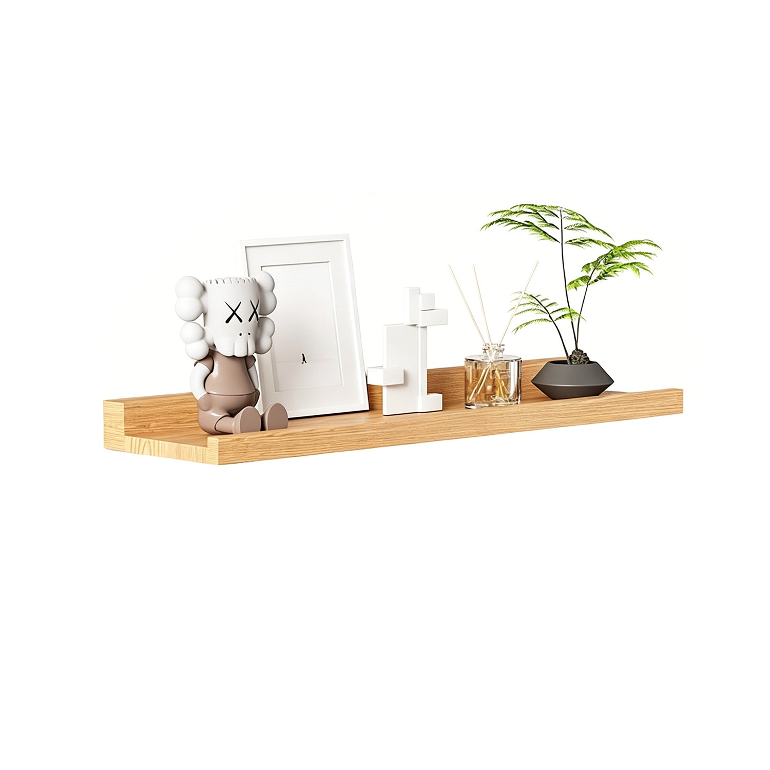 Natural Solid Pine Floating Shelves with LED Light, 60/90/120cm Wall‑Mount Display Shelf for Nordic Home Decor