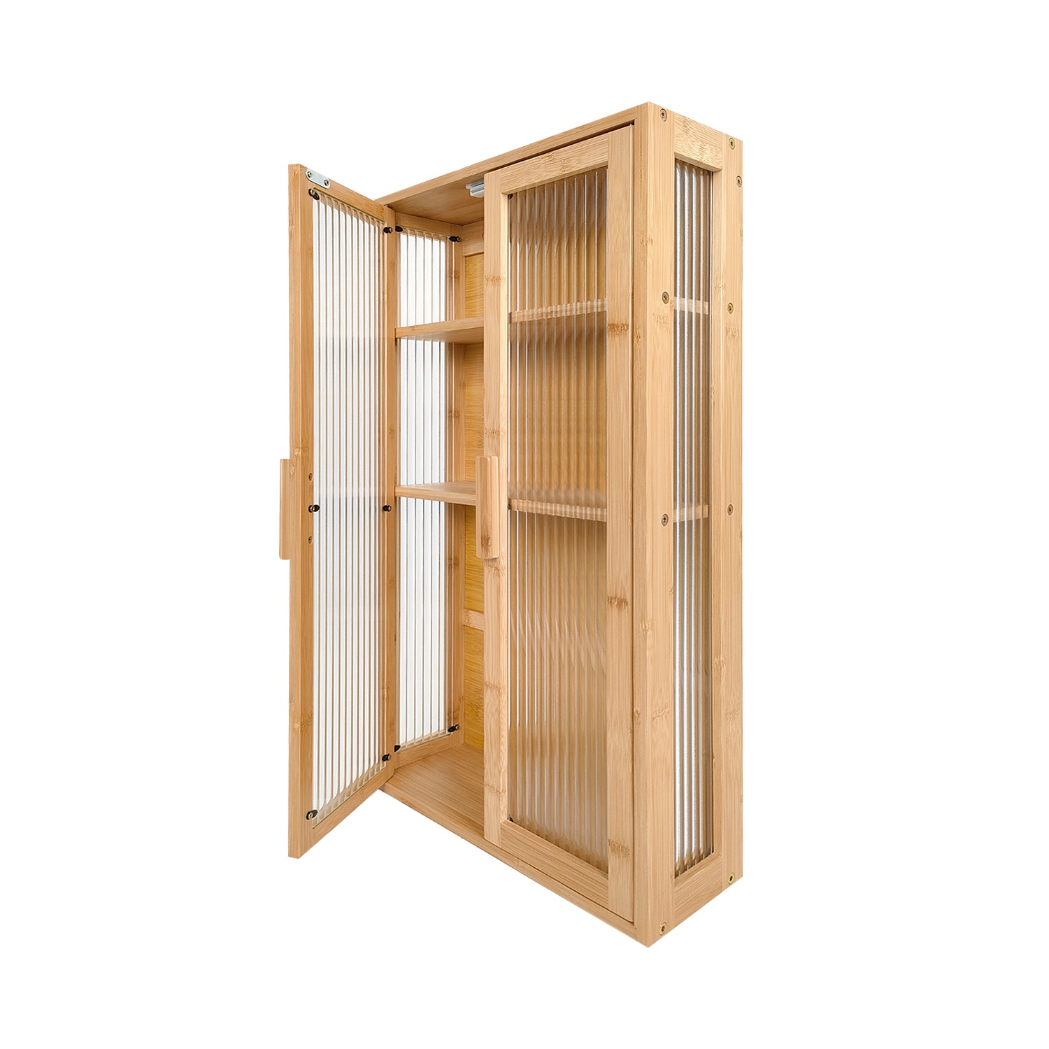 Nordic Large Fluted Glass Wall Cabinet, Spacious Wall-Mounted Display Cabinet
