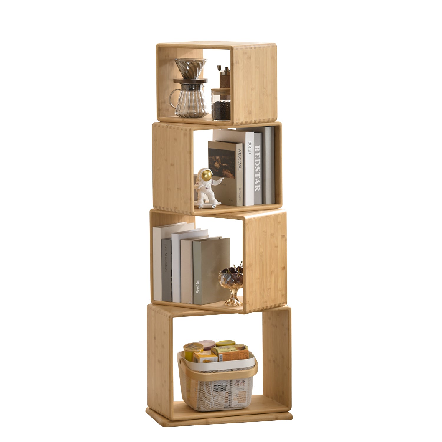 Modern Rotating Bamboo Bookcase