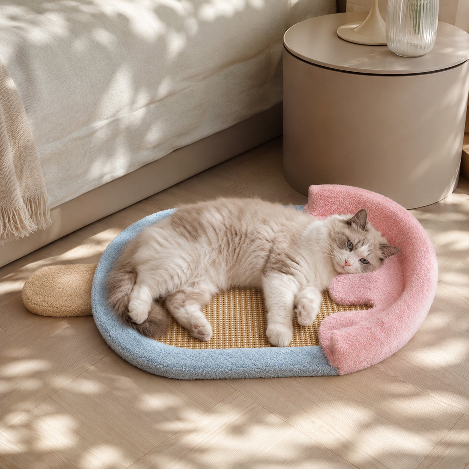 Cute Ice Cream Design Pet Sofa Bed, Brown / Reddish Brown Color Selection, Breathable Linen & Cooling Bamboo Mat Rest Cushion for Cats Small Dogs
