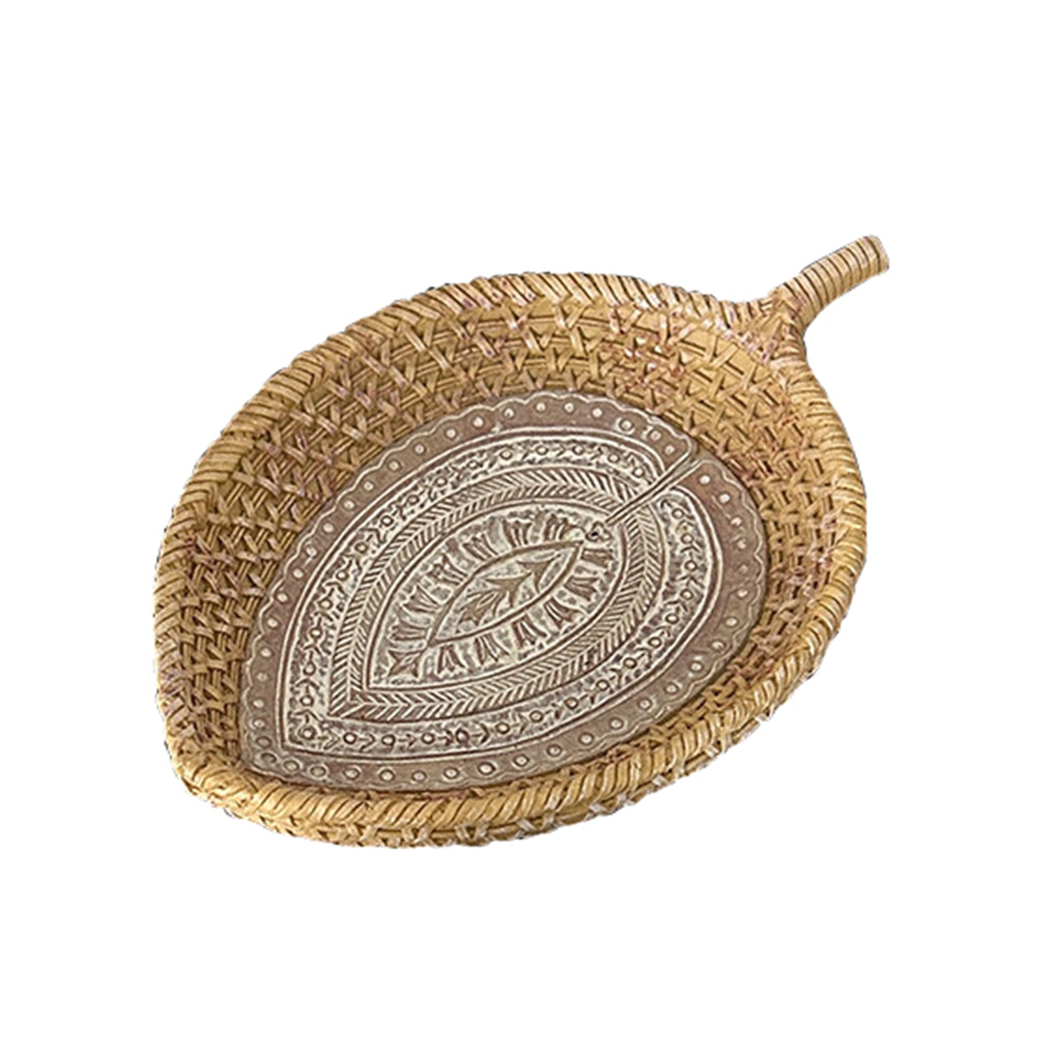 Leaf-shaped Rattan Scented Candle Tray Holder