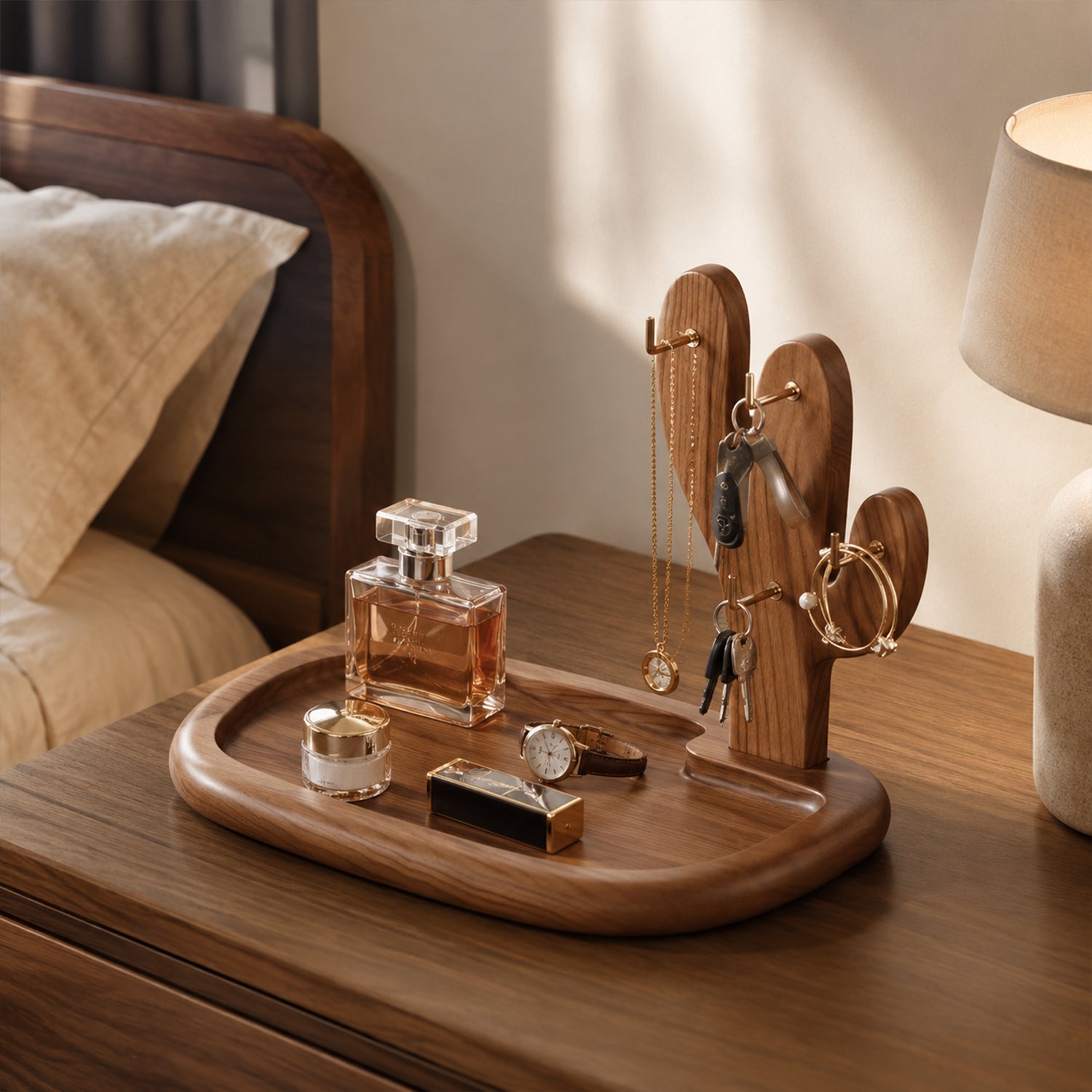 Cactus Shaped Walnut Key & Jewelry Storage Tray