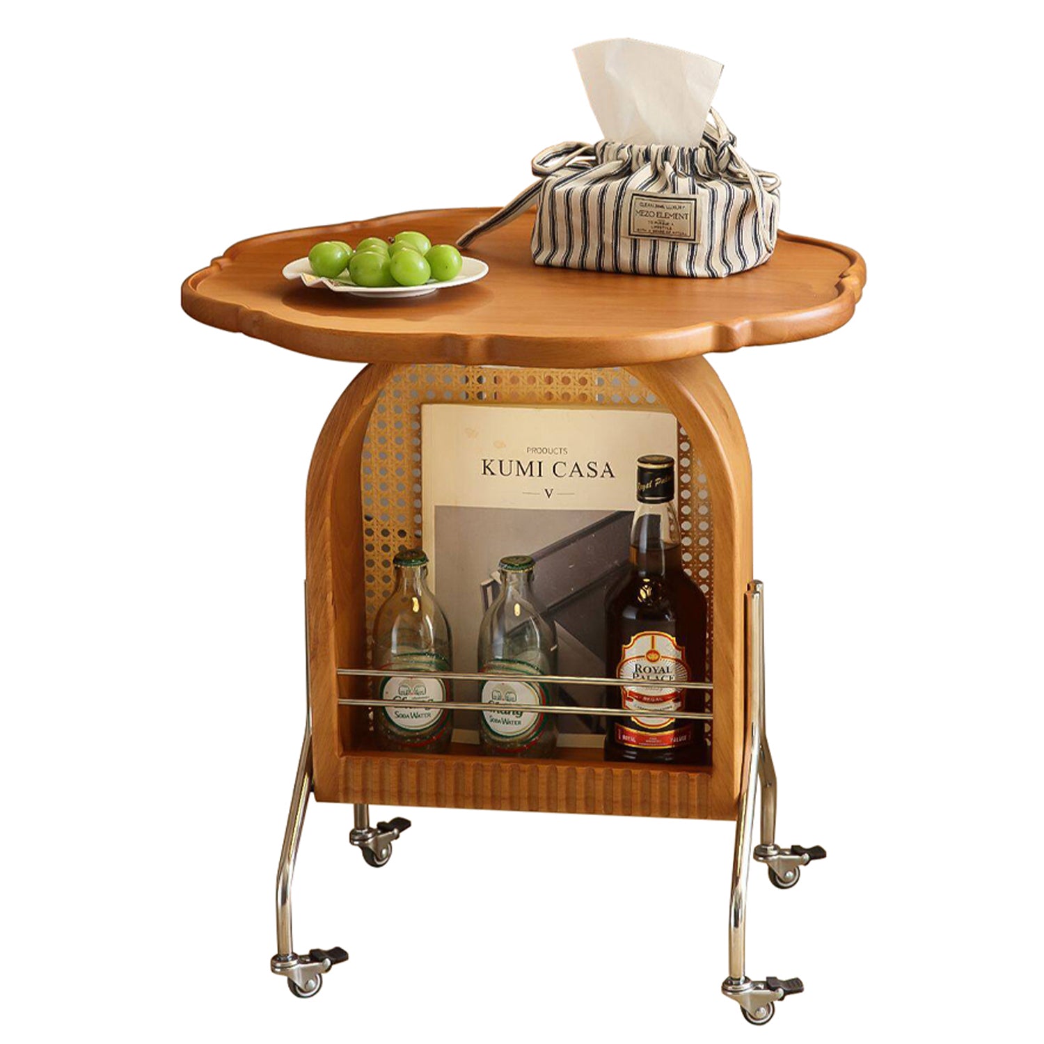 Movable Wooden Side Table Cart with Storage, 3 Colors (Vintage Black / Walnut / Cherry), Rolling End Table for Living Room