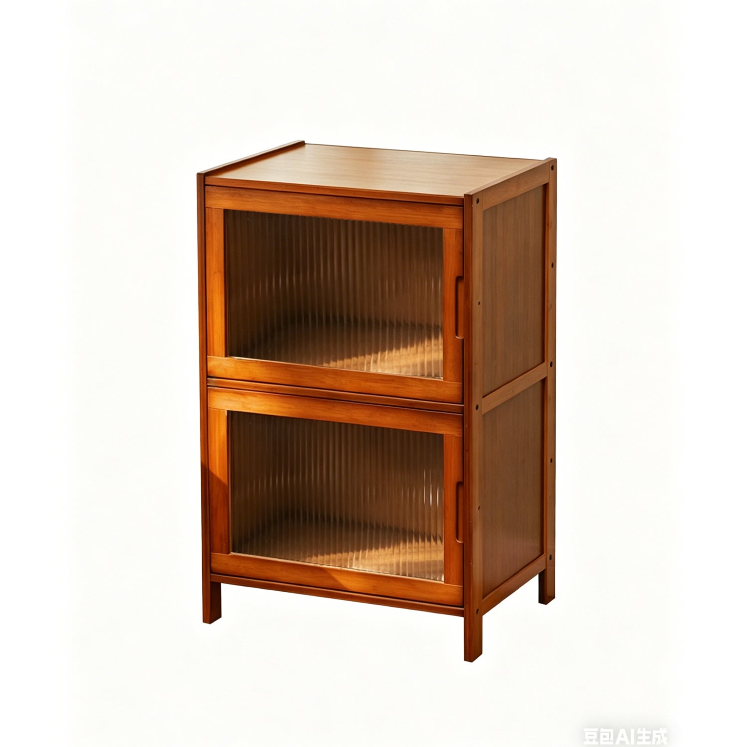 Warm Brown Bamboo Nightstand with High-Transparent Acrylic Doors, 2-Tier Bedside Storage Cabinet