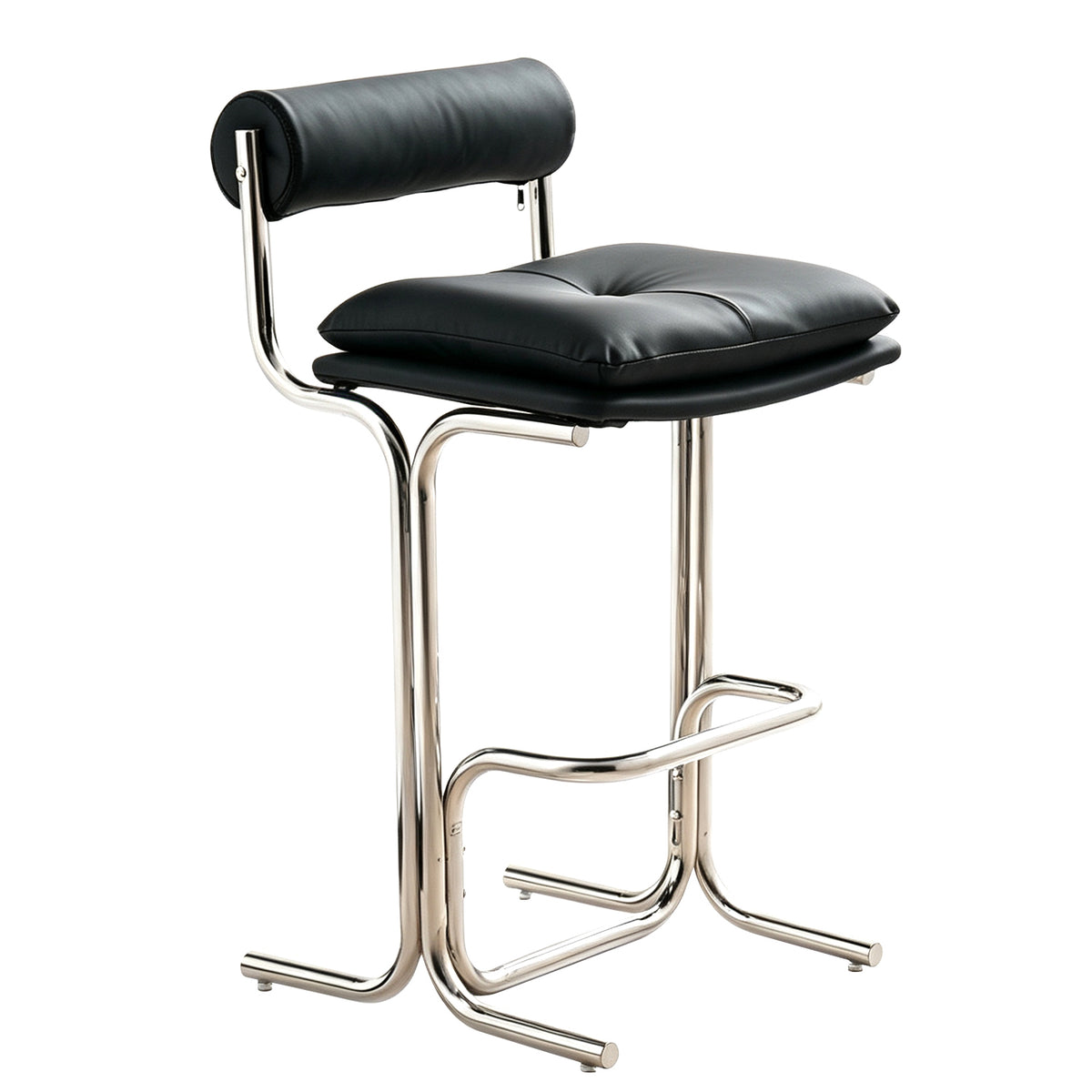 Bauhaus Bar Stool with Cushion & Backrest, Adjustable Height Swivel Counter Chair, Chrome Metal Base PU Leather Upholstered Bar Chair for Kitchen Island Pub