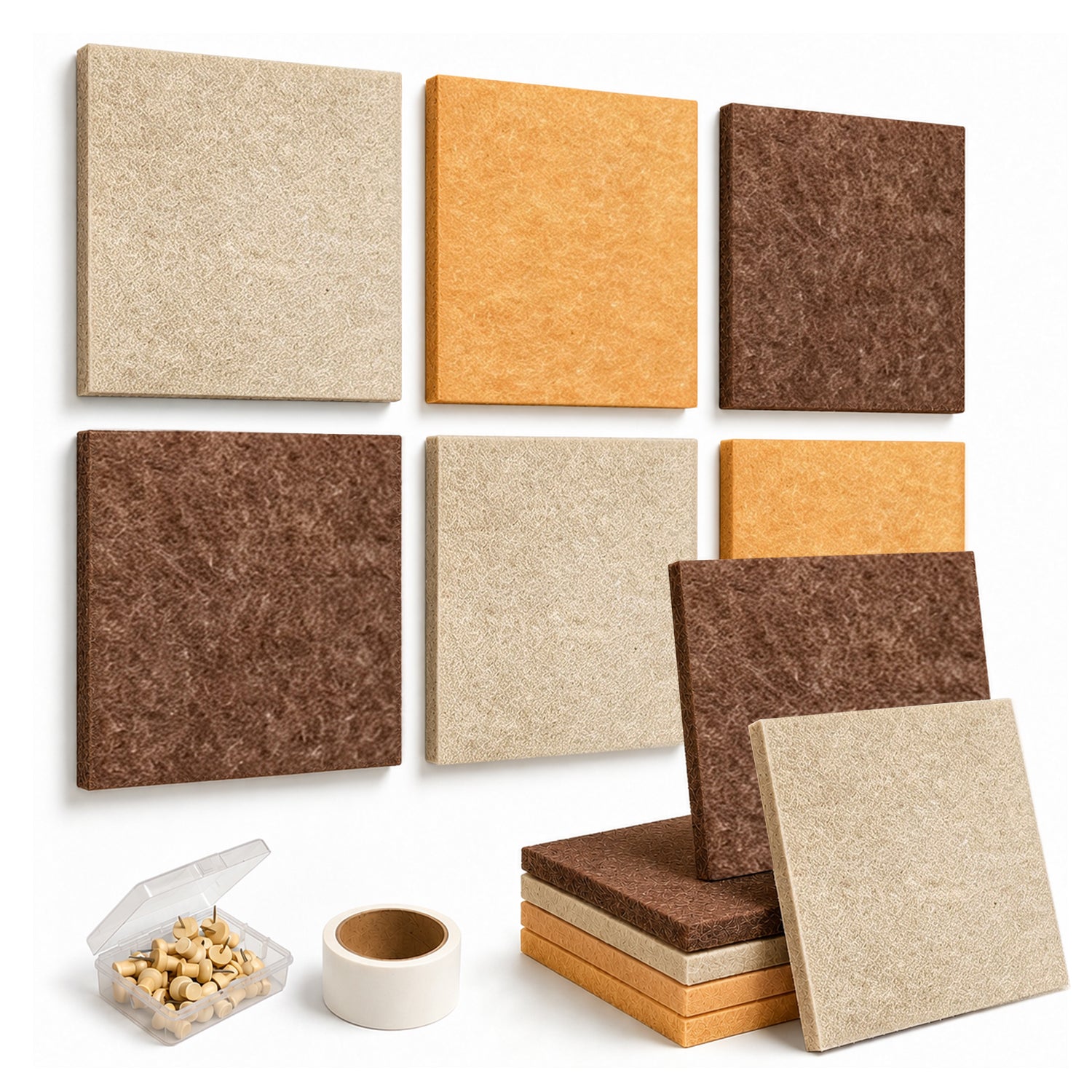 6 Pack Felt Bulletin Board, Earth Tone Warm Natural Felt Pin Board for Wall, Self‑Adhesive Display Tiles for Office Bedroom Decor