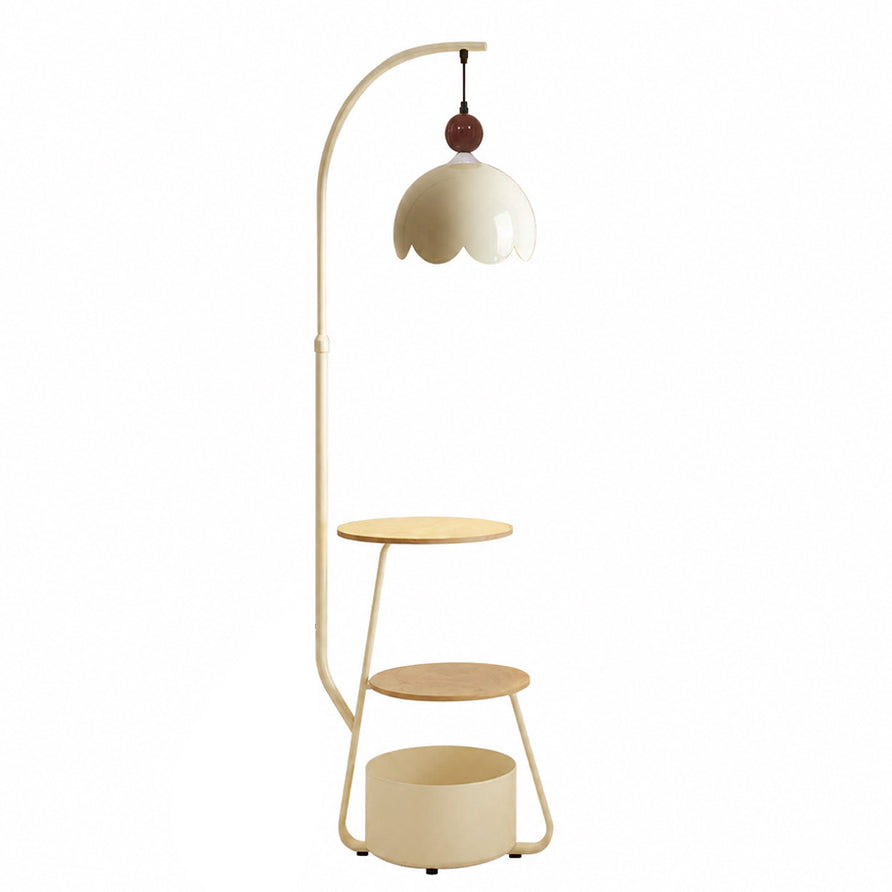 Cream 3-in-1 Floor Lamp with Storage Cart & Coffee Table, Stepless Dimmable with Remote