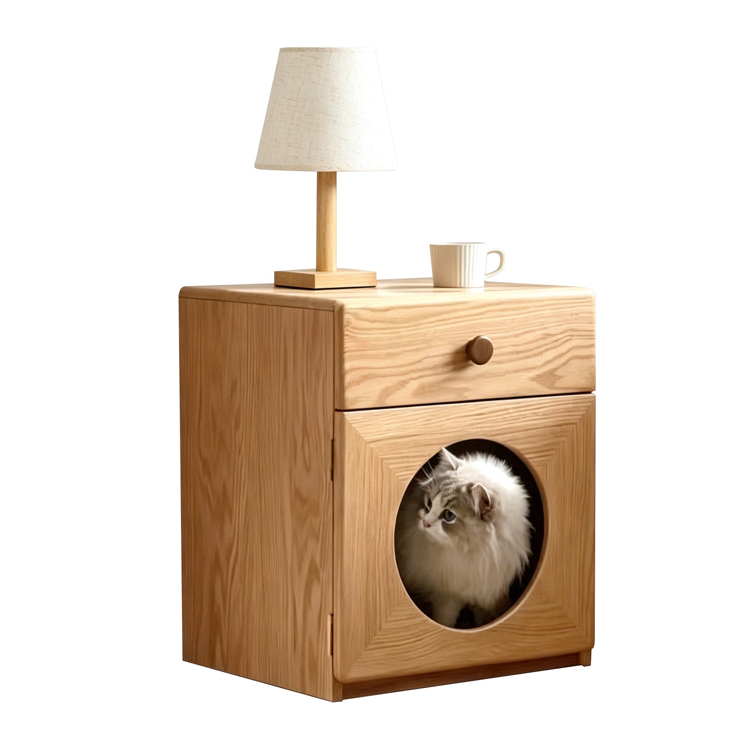 Nordic Natural Wood Cat Bed Nightstand, 2-in-1 Pet Furniture for Small Spaces