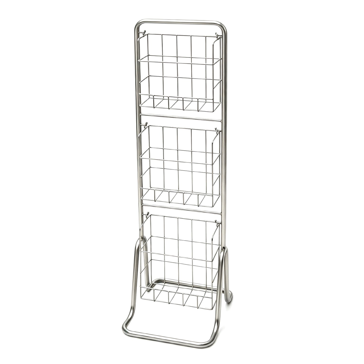 Floor‑Standing Metal Magazine Display Rack，Silver