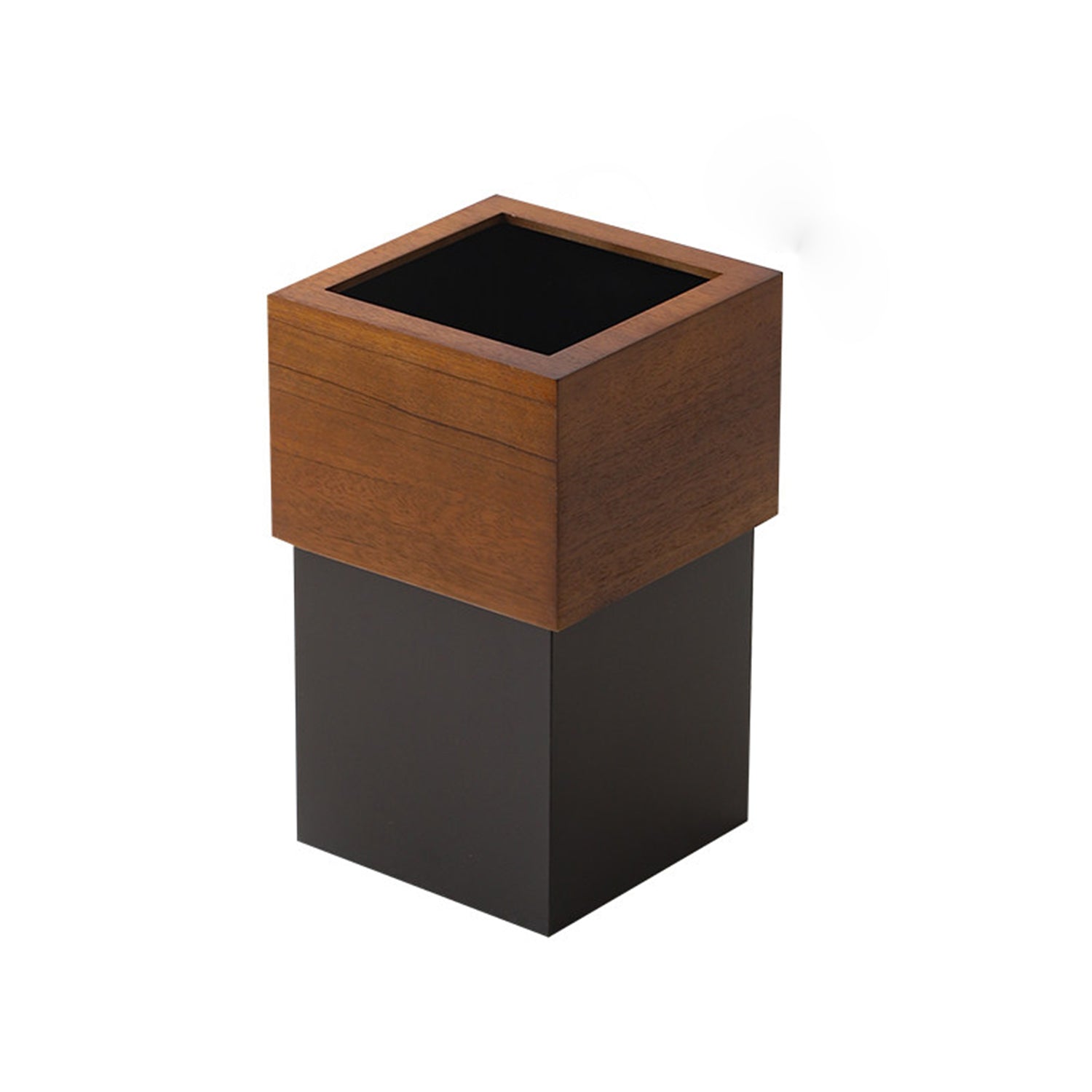 Short Two‑Tone Wooden Trash Can (Walnut Top + Black Bottom), Modern Nordic Waste Bin, 8L