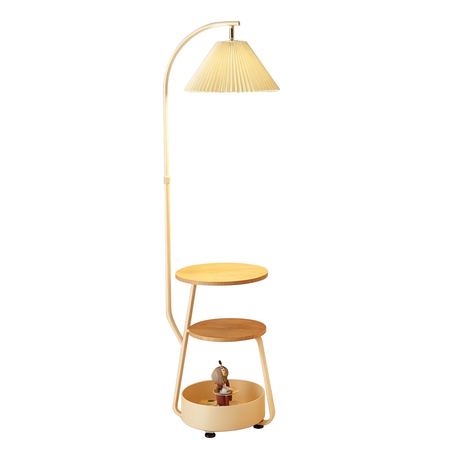 3-in-1 Floor Lamp with Storage Cart & Coffee Table, Stepless Dimmable Light for Nordic Homes