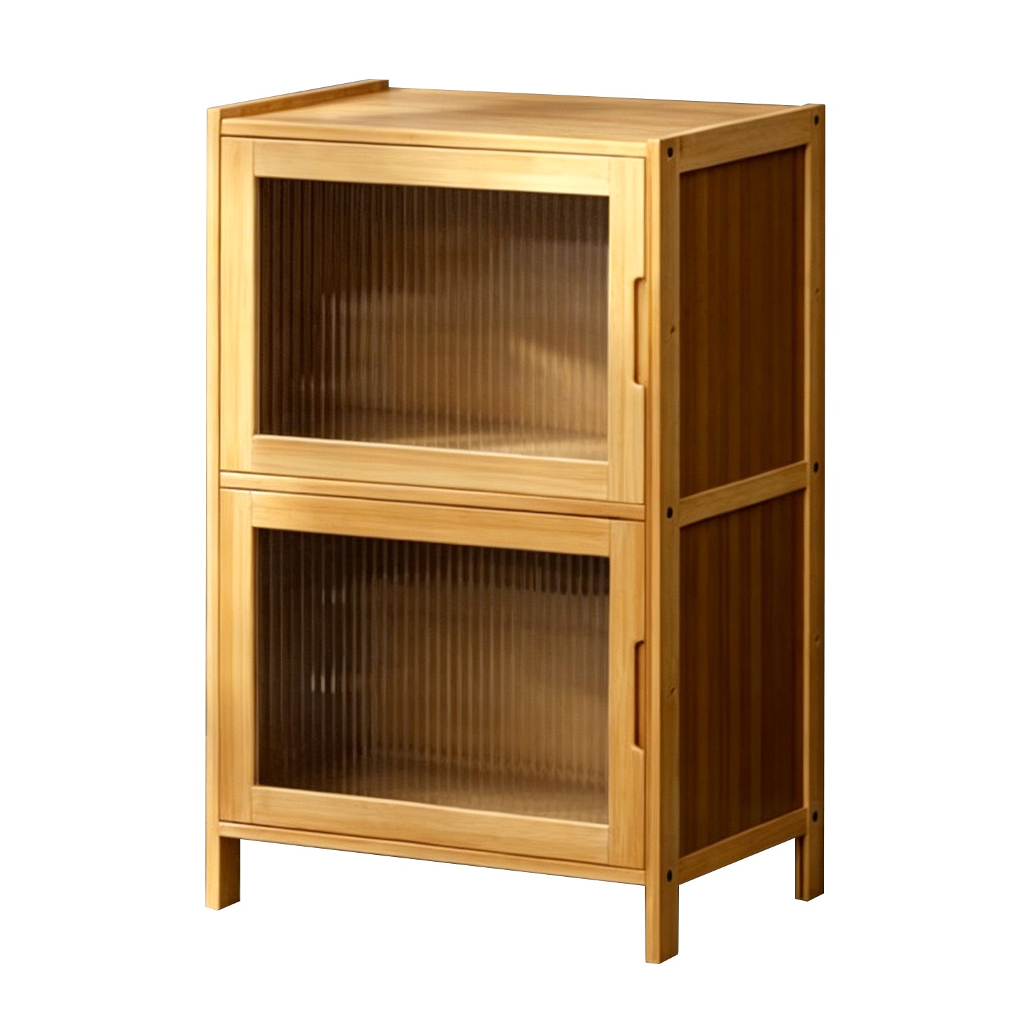 Natural Bamboo Nightstand with High-Transparent Acrylic Doors, 2-Tier Storage Bedside Table