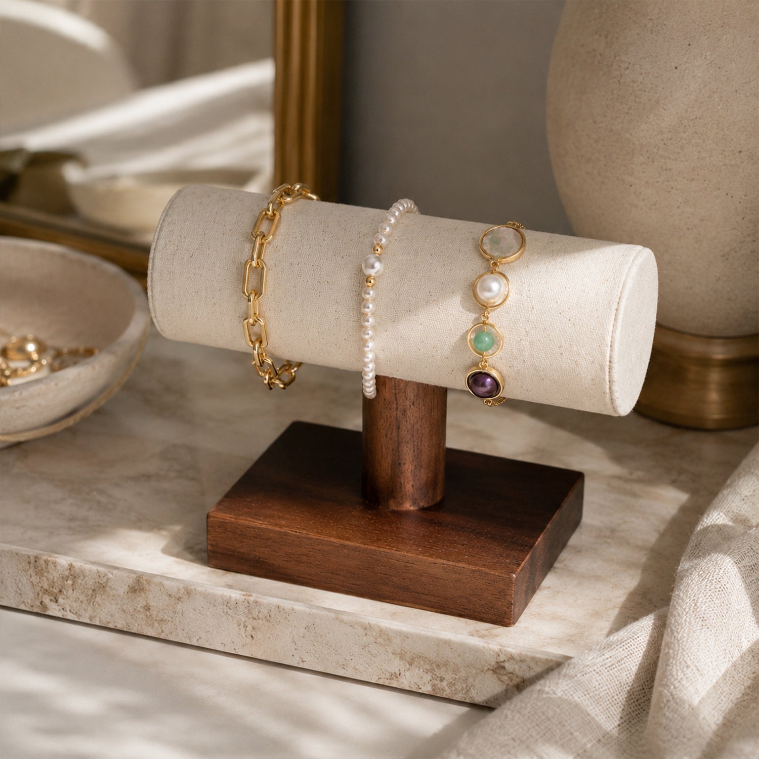 Walnut Wood Bracelet Stand, Natural Wood Display Holder for Bangles & Watches