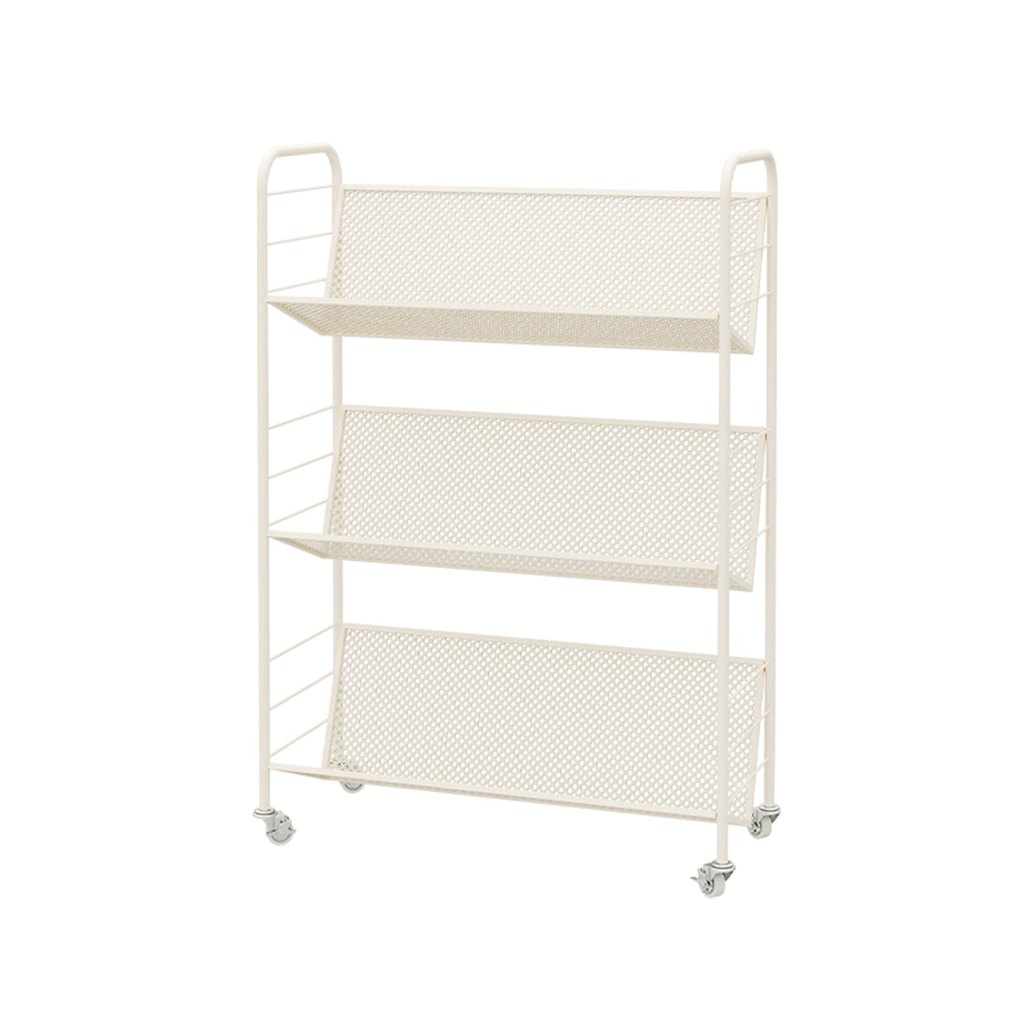 Slanted Metal Rolling Book Cart, White Mobile Bookshelf with Wheels, 3 Tier / 4 Tier / 5 Tier Storage Organizer for Home Office