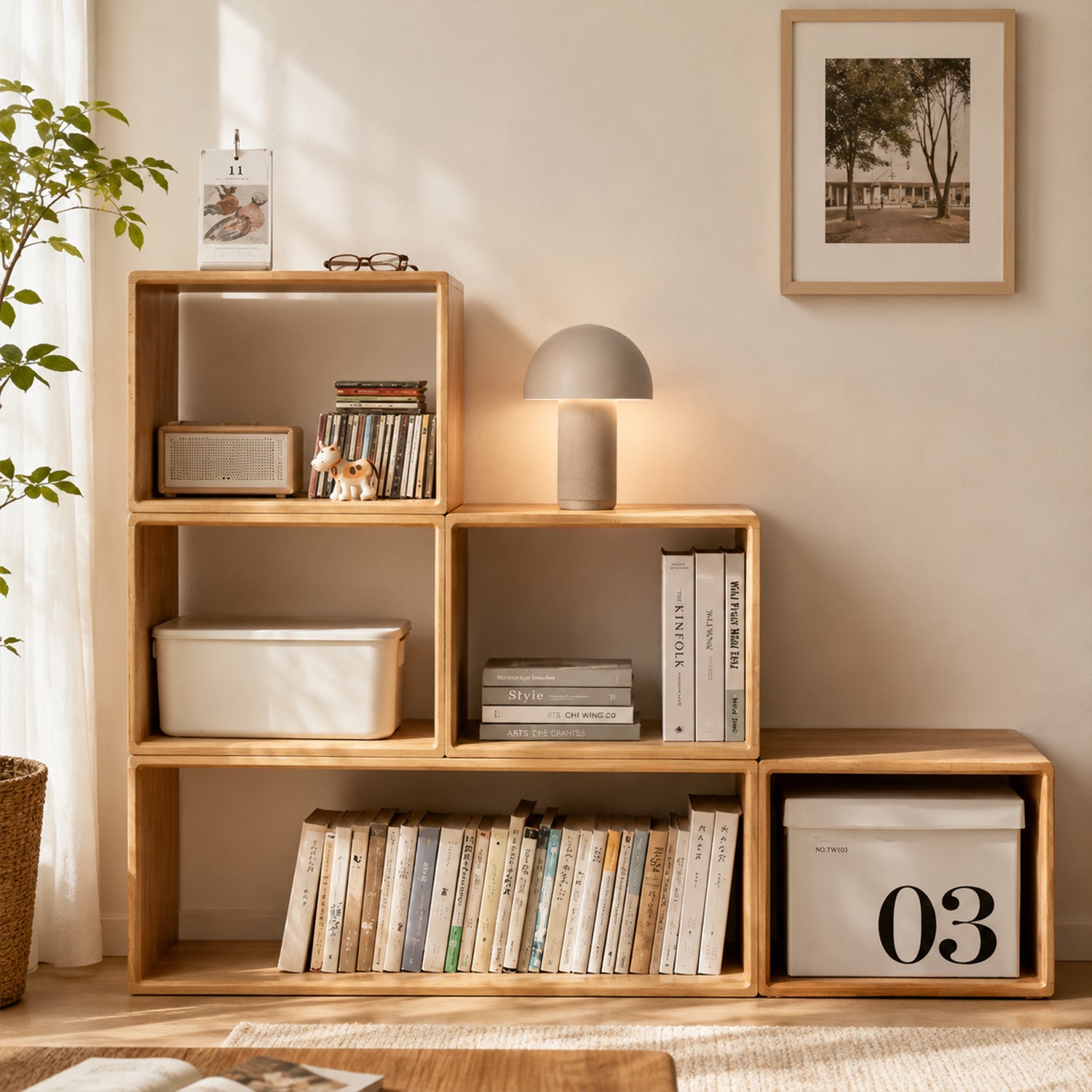 Freely Combinable Pine Wood Storage Cubes - Stackable Modular Solid Wood Bookcase