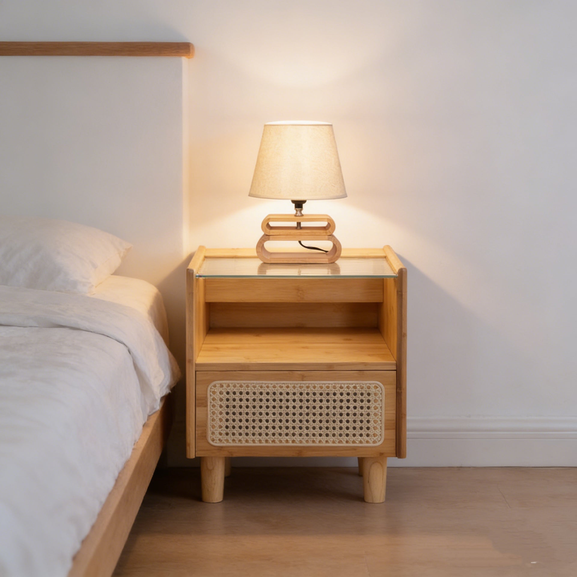 Nordic Double-Layer Ellipse Wooden Table Lamp, Natural Wood Bedside Lamp