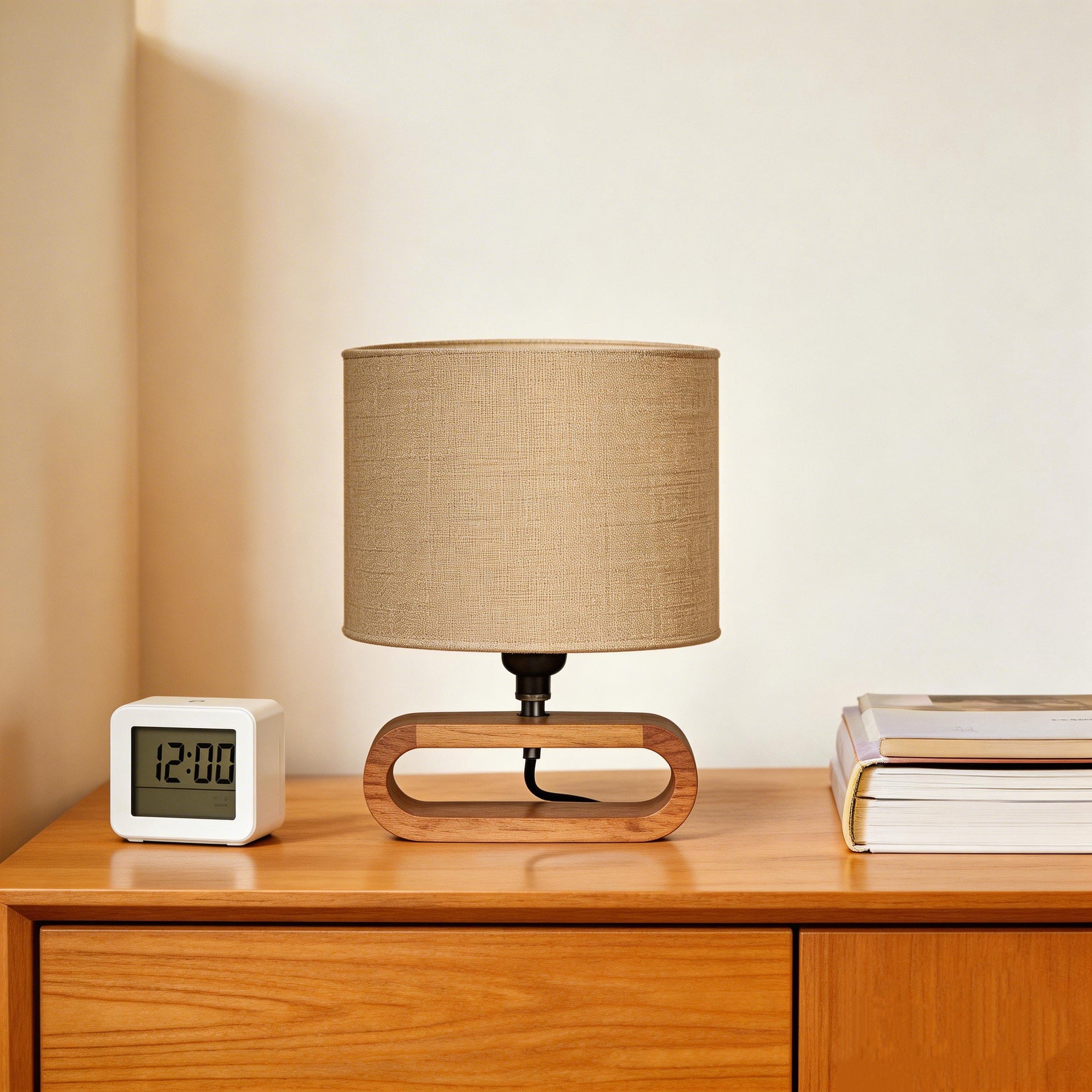 Nordic Single-Layer Ellipse Wooden Table Lamp, Natural Wood Bedside Lamp