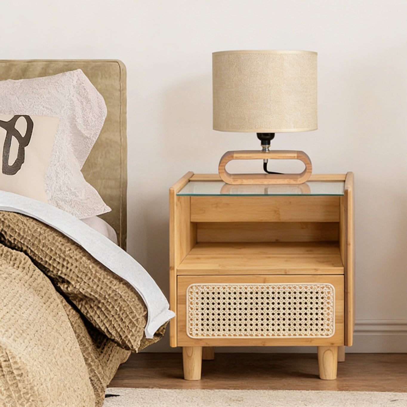 Nordic Single-Layer Ellipse Wooden Table Lamp, Natural Wood Bedside Lamp