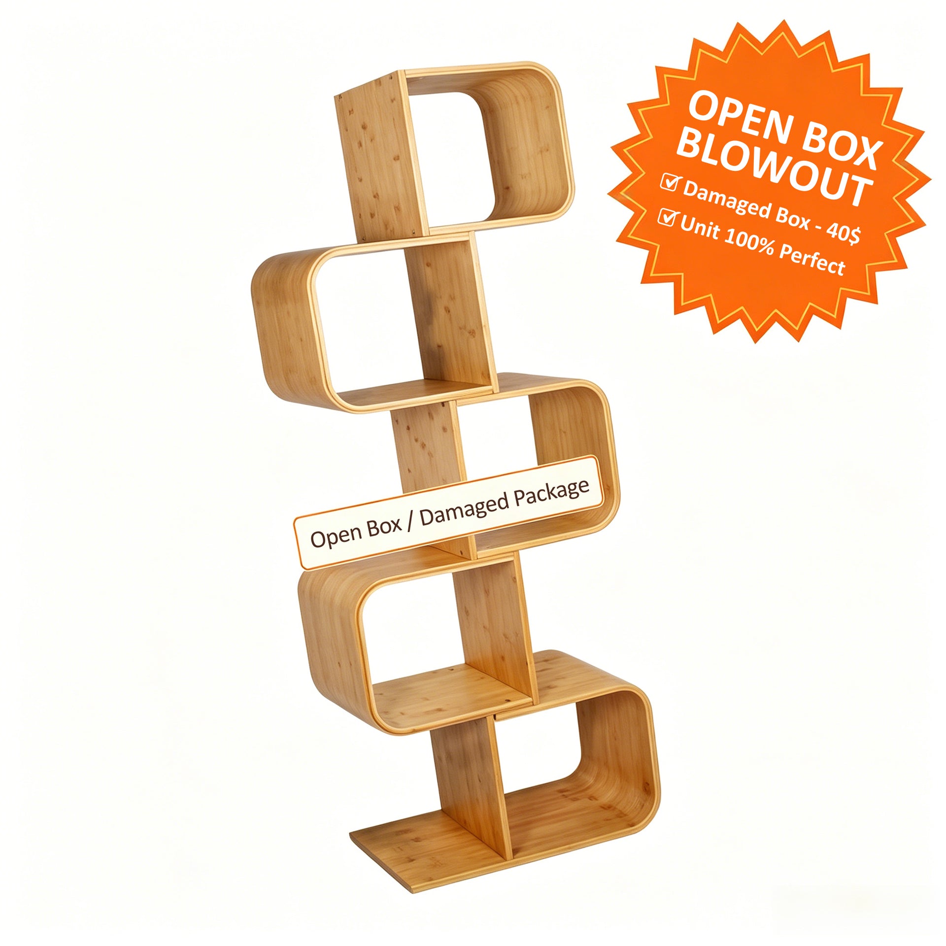 5-Tier Bamboo S-Shaped Bookshelf – Clearance