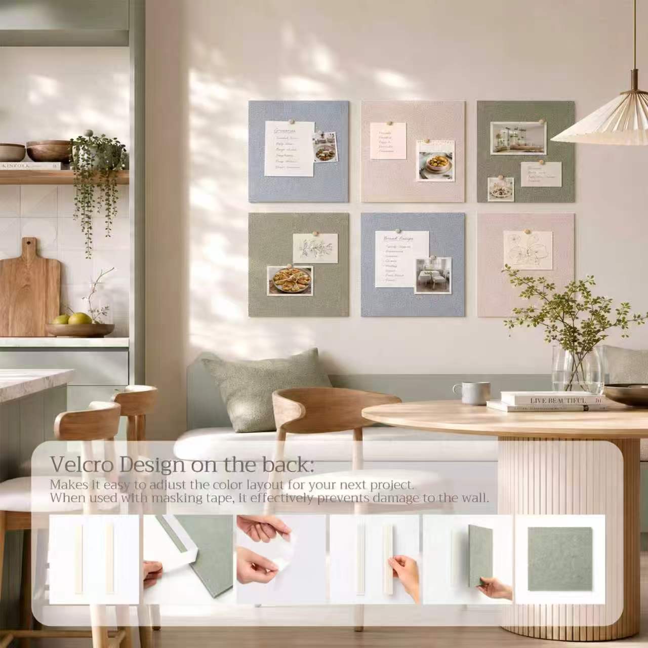 6 Pack Felt Bulletin Board, Morandi Soft Calming Tones Self‑Adhesive Wall Pin Board Tiles for Bedroom Dorm Home Office Wall Decor