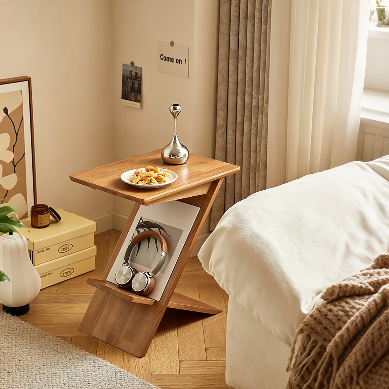 Z‑Shaped Solid Wood Side Table