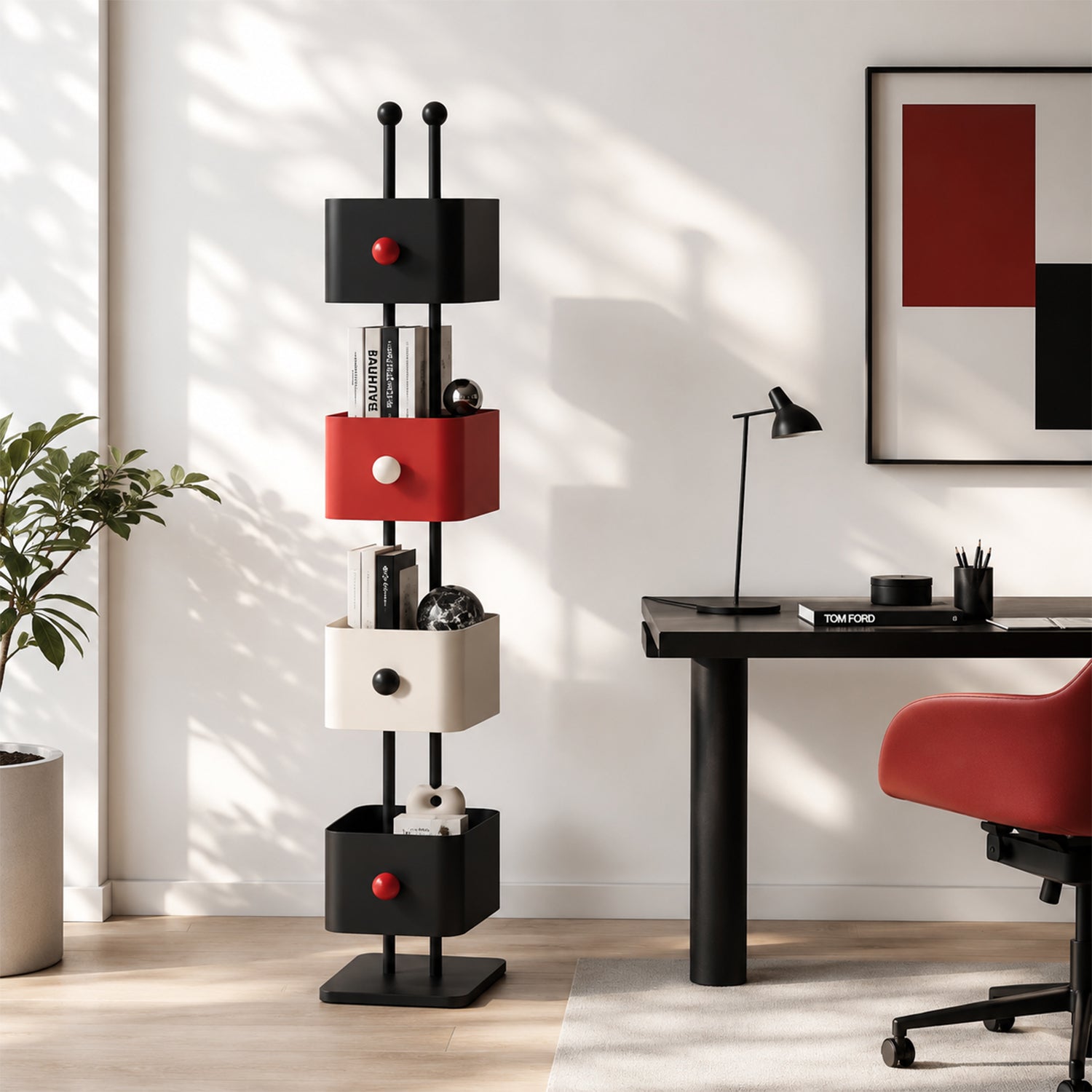 Modern Square Metal Frame Book Shelf, 2 Tier / 4 Tier Available, Color Block Storage Cubes Freestanding Narrow Bookcase for Bedroom Study