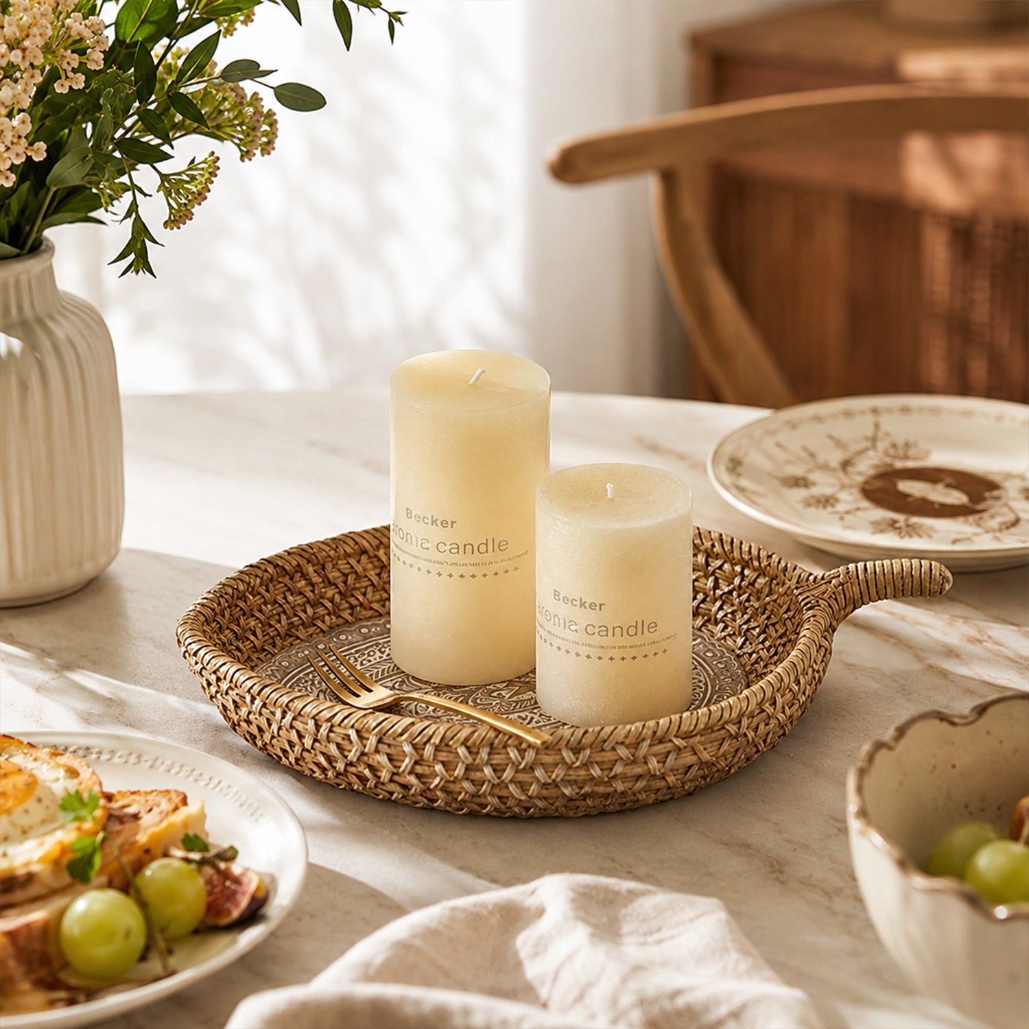 Leaf-shaped Rattan Scented Candle Tray Holder