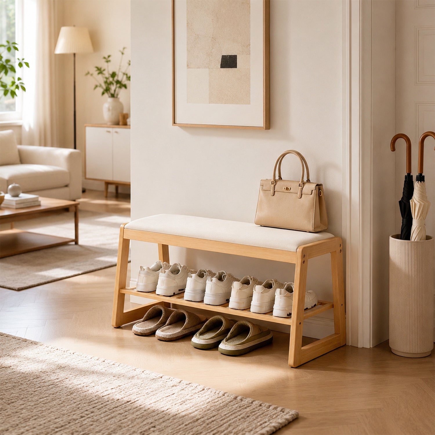 Trapezoid Solid Wood Shoe Bench