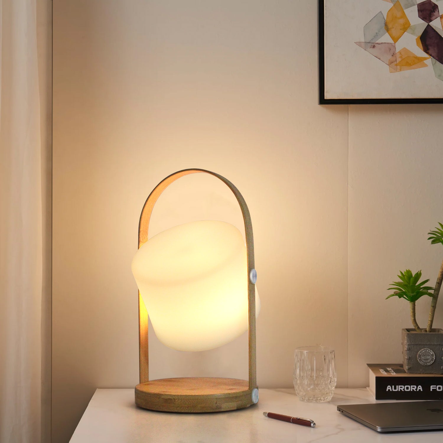 Nordic Arched Bamboo Table Lamp, Portable Bedside Lamp