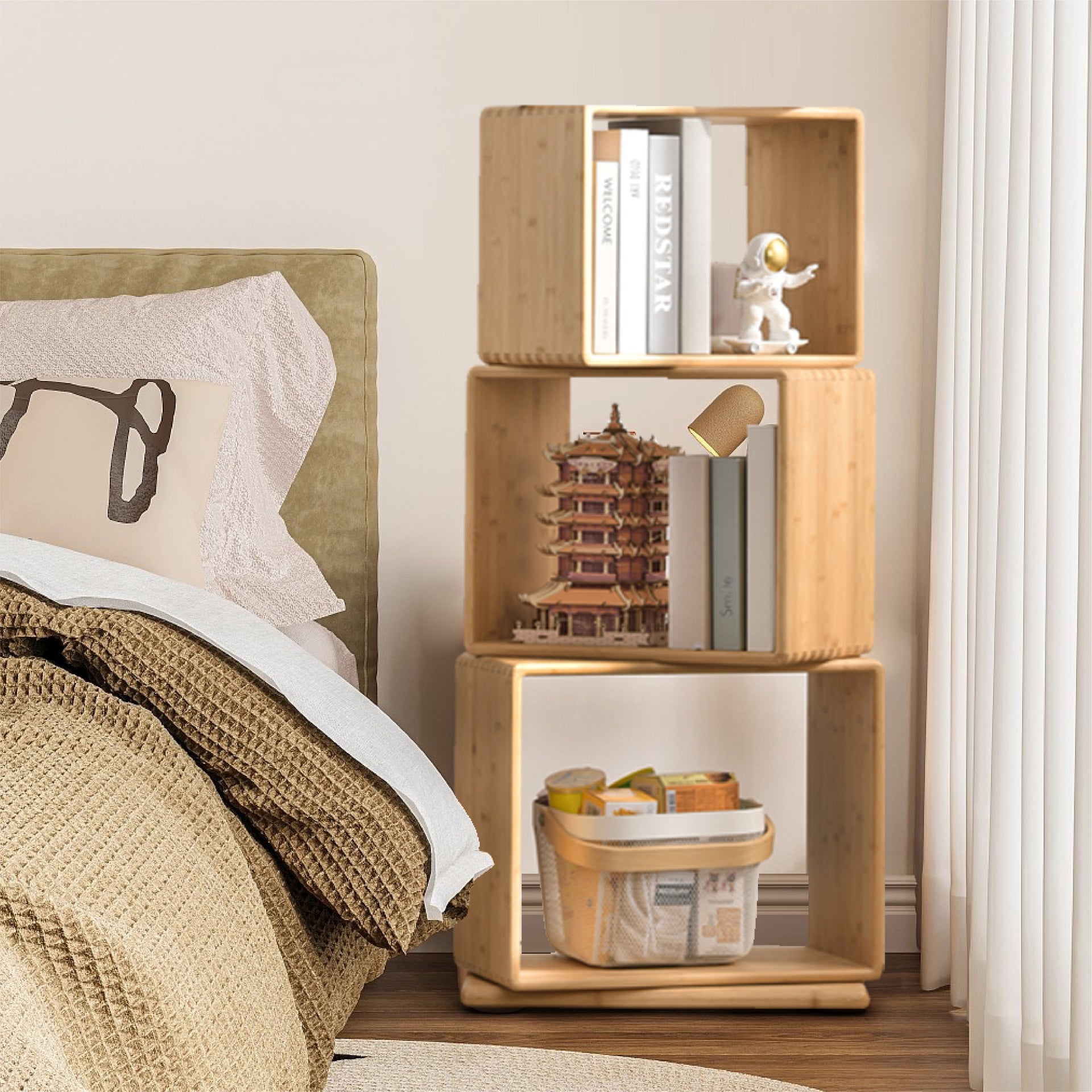 Modern Rotating Bamboo Bookcase