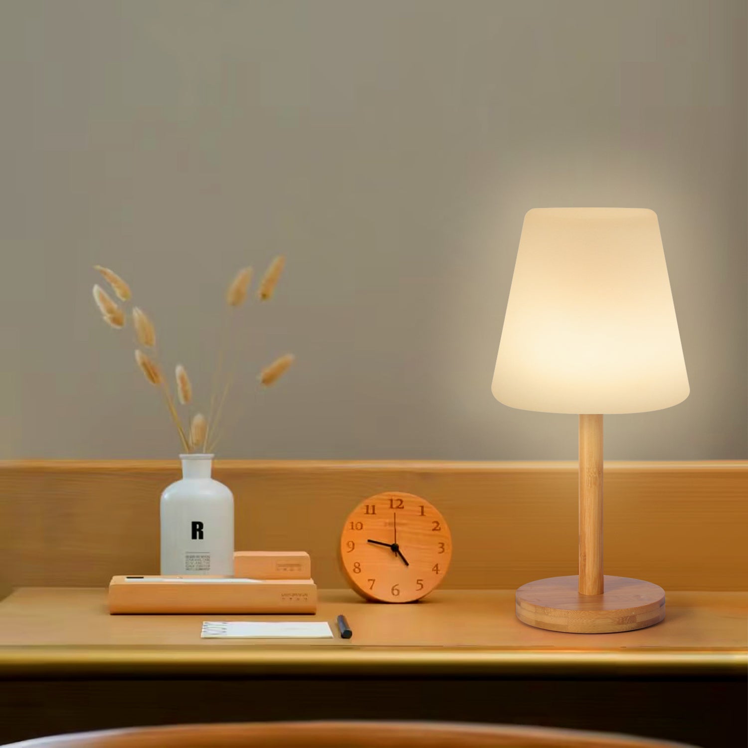 Nordic Trapezoid Bamboo Table Lamp, Minimalist Bedside Lamp