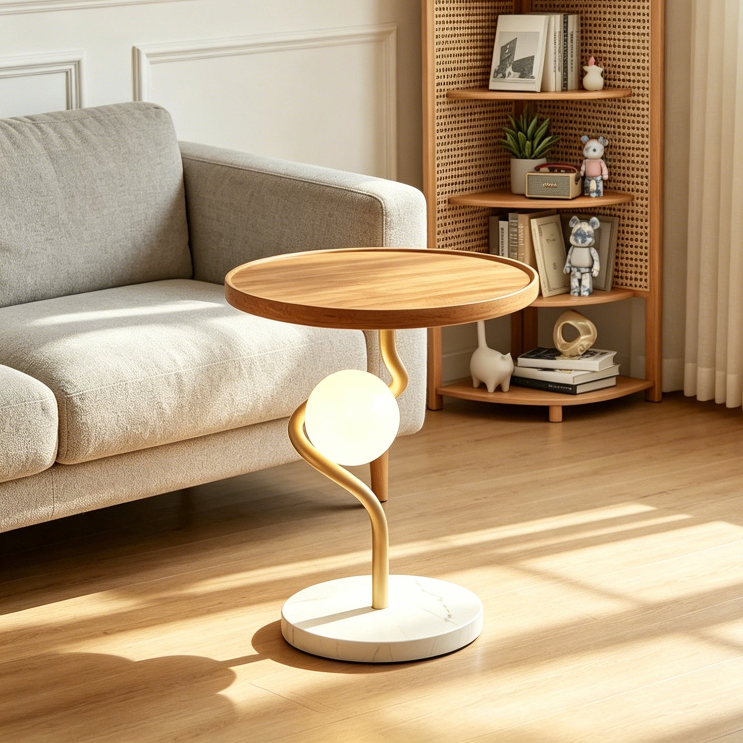 Cream Nordic Floor Lamp with Shelf, Minimalist 2-in-1 for Small Bedrooms